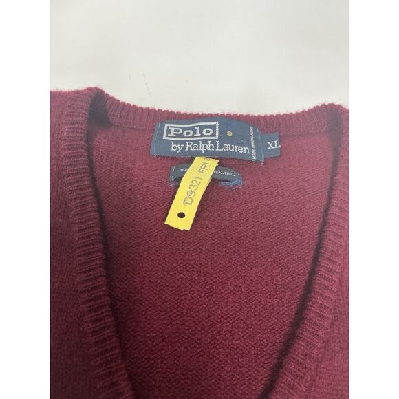 Vtg Polo Ralph Lauren Lambswool V-Neck Sweater Mens Size XL Maroon - Picture 12 of 14